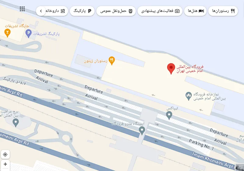 موقعیت دقیق فرودگاه امام روی نقشه
